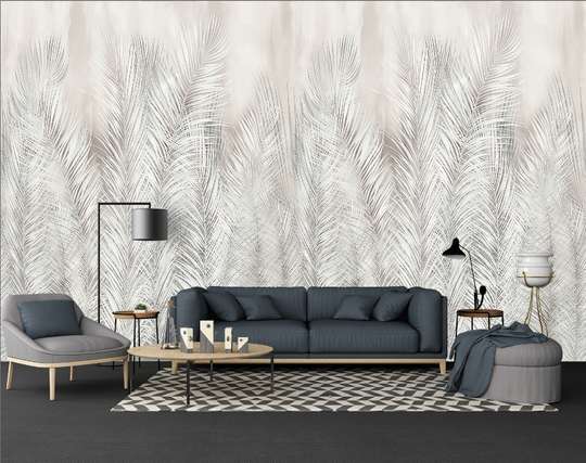 Wall Mural - Tropical gray palm leaves