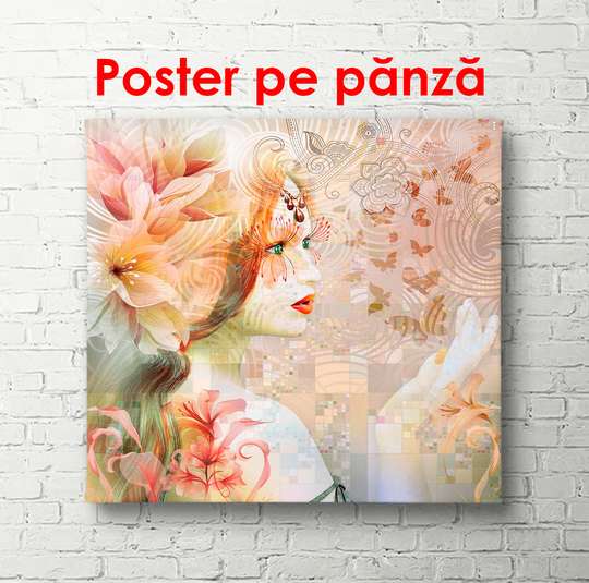 Постер - Цветочная девушка, 100 x 100 см, Постер на Стекле в раме, Разные