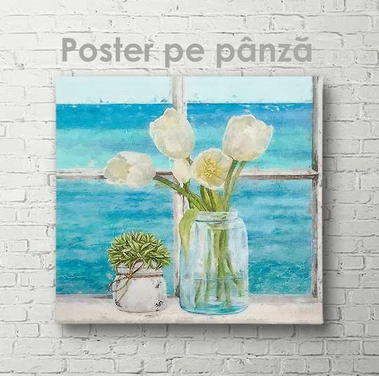 Poster - White tulips, 40 x 40 см, Canvas on frame, Flowers