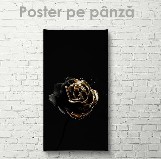 Постер - Эстетический цветок с частичками золото, 30 x 60 см, Холст на подрамнике, Цветы