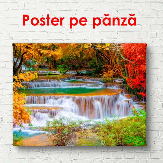 Постер - Красивый пейзаж с водопадом, 90 x 60 см, Постер в раме, Природа