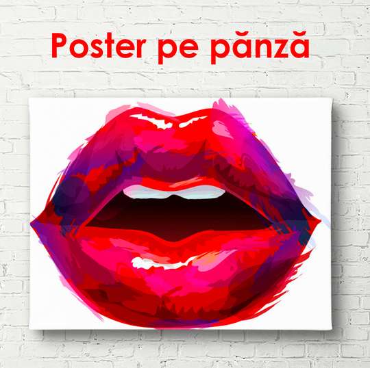 Постер - Розовые губы на белом фоне, 100 x 100 см, Постер в раме, Минимализм