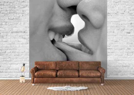 Wall Mural - Black and white kiss.