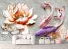 Wall Mural - Flowers and fish on a gray background
