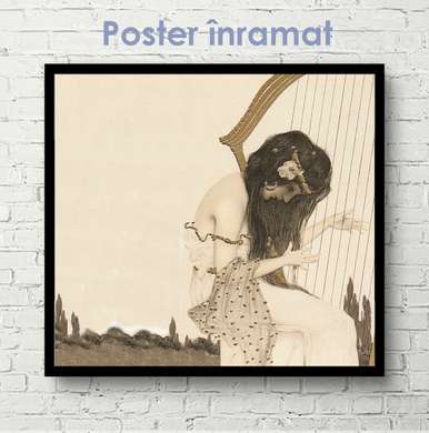 Poster - Fată care cântă la harpă, 40 x 40 см, Panza pe cadru