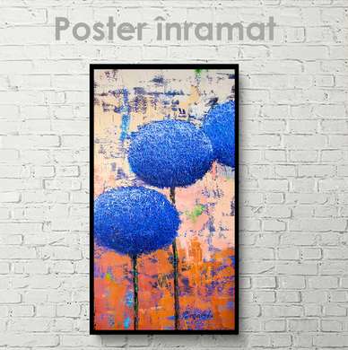 Постер - Необычные синие цветы, 30 x 90 см, Холст на подрамнике