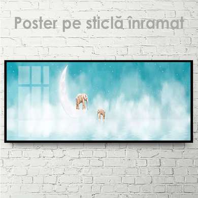 Постер - Слоники на луне, 60 x 30 см, Холст на подрамнике, Фэнтези