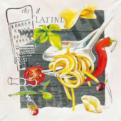 Постер - Спагетти, 60 x 60 см, Постер на Стекле в раме