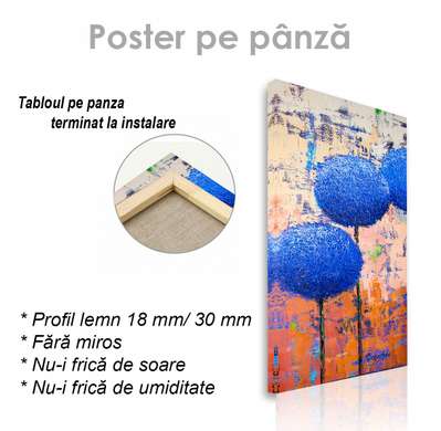 Poster - Fancy blue flowers, 30 x 90 см, Canvas on frame