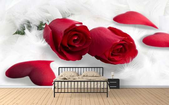 Wall Mural - Red rose on a white background.