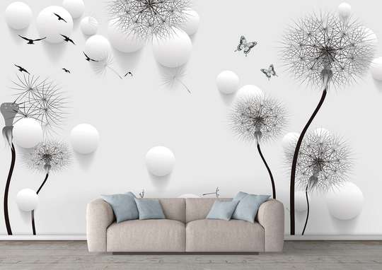 Wall Mural - Dandelions on a gray background