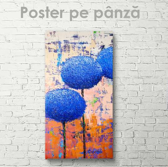 Постер - Необычные синие цветы, 30 x 90 см, Холст на подрамнике, Природа