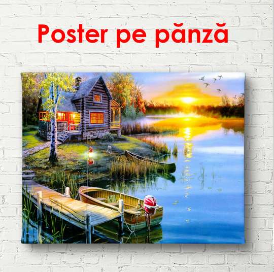 Постер - Хижина у пруда, 45 x 30 см, Холст на подрамнике, Разные