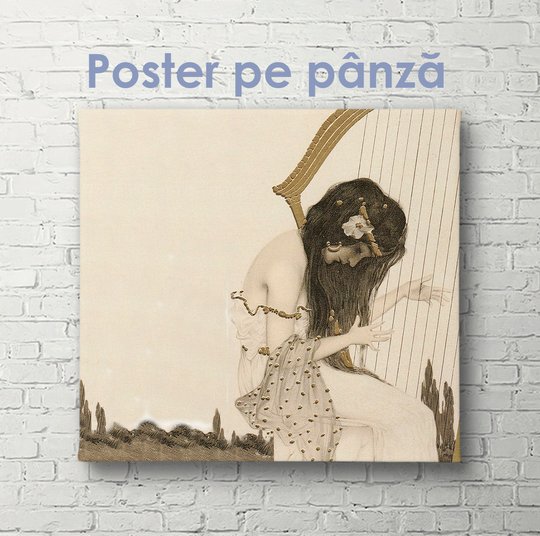 Постер, Девушка играет на арфе, 40 x 40 см, Холст на подрамнике