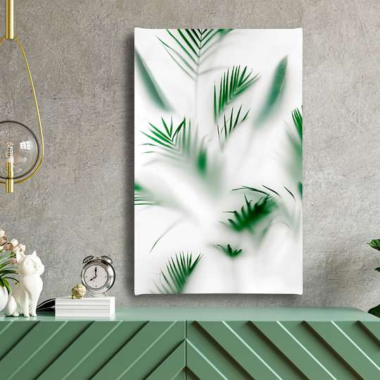 Poster - Frunze verzi de palmieri în ceață, 30 x 60 см, Panza pe cadru, Botanică