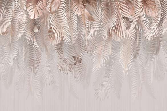 Фотообои - Тропические листья с птицами