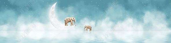Poster - Elephants on the moon, 60 x 30 см, Canvas on frame, Fantasy