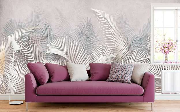 Wall Mural - Pink gray palm leaves from bottom to top