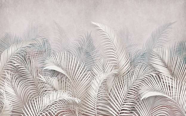 Фотообои - Розово-серые пальмовые листья снизу вверх