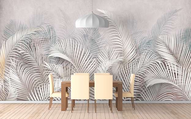 Wall Mural - Pink gray palm leaves from bottom to top