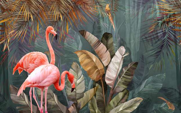 Fototapet - Flamingo roz pe fundalul junglei