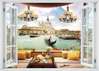 Stickere pentru pereți - Fereastra cu vedere spre gondolele din Veneția, 130 х 85