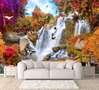 Wall Mural - Animals in the depths of the forest near the waterfall
