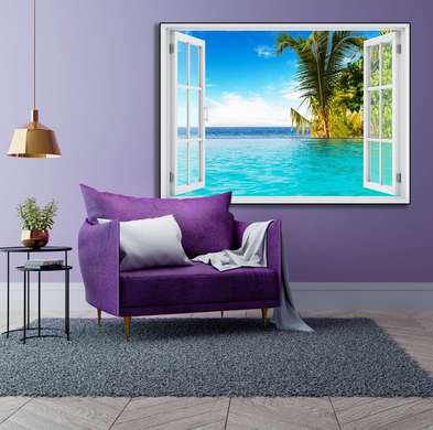 Wall Sticker - 3D city view window surrounded by water