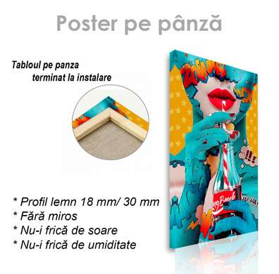 Постер - Девушка с газировкой, 30 x 60 см, Холст на подрамнике