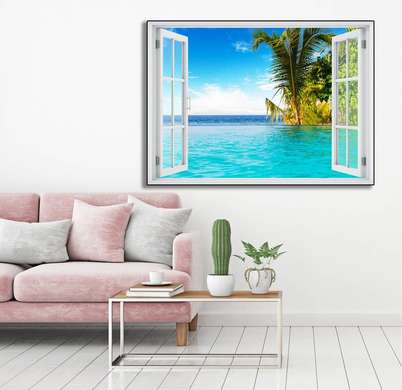 Wall Sticker - 3D city view window surrounded by water