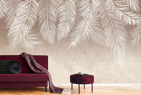 Wall Mural - Palm leaves on beige background