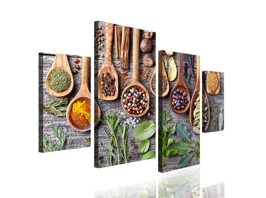 Модульная картина, Ароматные травы и специи в деревянных ложках, 180 x 108