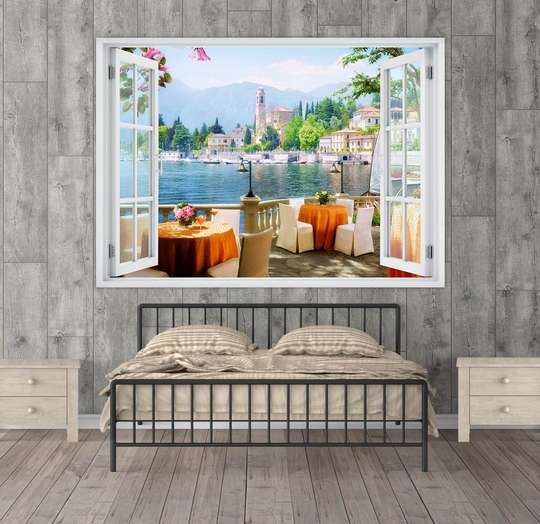 Wall Decal - Window overlooking a terrace overlooking a mountain town