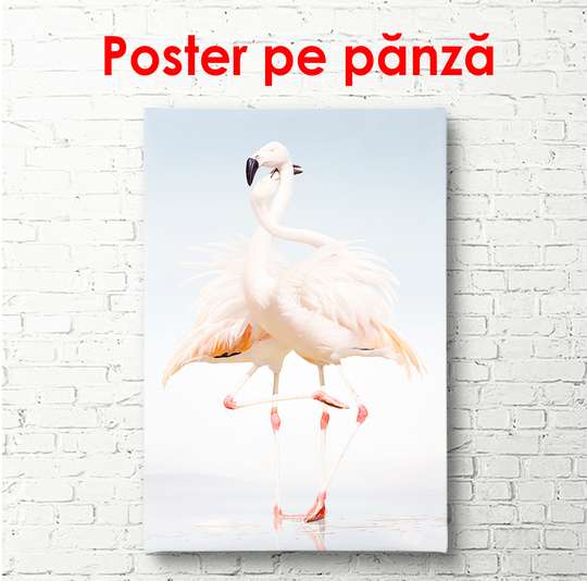 Постер - Два нежно розовых фламинго, 30 x 45 см, 30 x 60 см, Холст на подрамнике, Минимализм