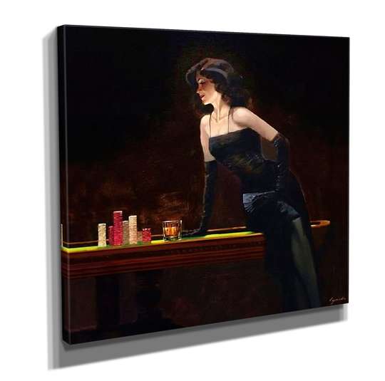 Постер - Девушка в черном наряде, 40 x 40 см, Холст на подрамнике, Живопись