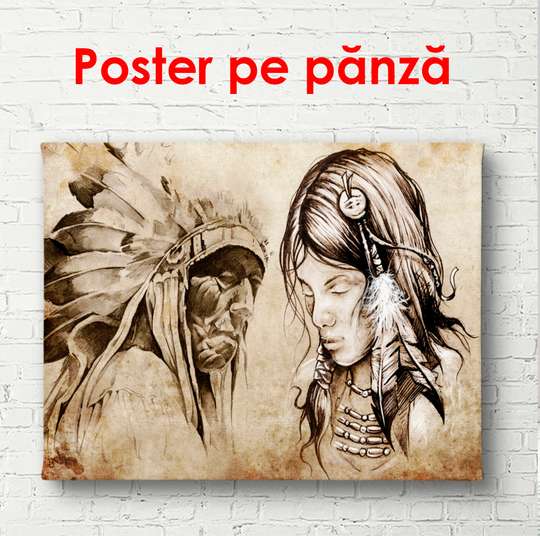 Poster - Photo of Indians on a beige background, 90 x 60 см, Framed poster, Vintage