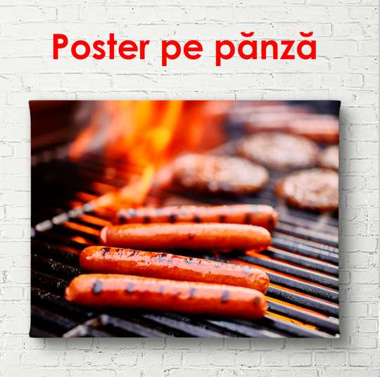 Постер - Мясо на огне, 100 x 100 см, Постер на Стекле в раме, Еда и Напитки