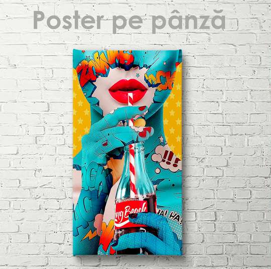 Постер - Девушка с газировкой, 30 x 60 см, Холст на подрамнике, Гламур