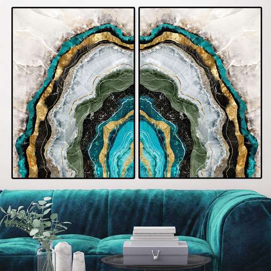 Poster - Marble with Birch Elements, 60 x 90 см, Framed poster on glass, Sets