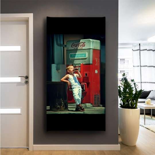 Poster - Băiatul si coca cola, 30 x 60 см, Panza pe cadru, Vintage