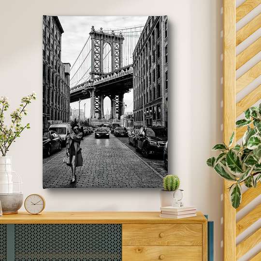Постер - Легендарный Бруклинский мост, 30 x 45 см, Холст на подрамнике, Города и Карты