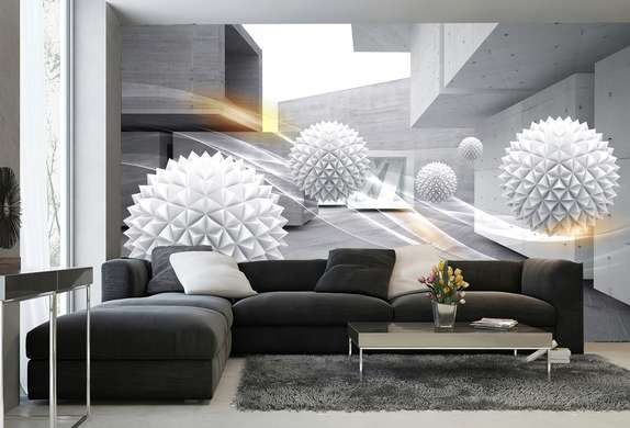 3D Wallpaper - 3D balls with spikes in gray space