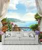 Фотообои - Балкон с цветами с видом на море