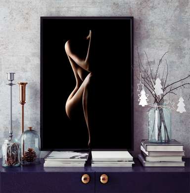 Постер - Силуэт девушке на черном фоне, 30 x 45 см, Холст на подрамнике
