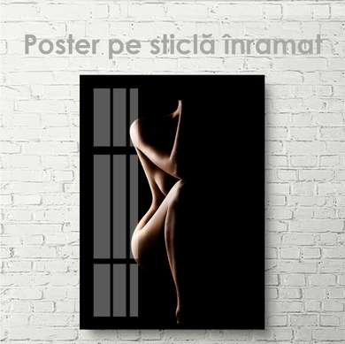Постер - Силуэт девушке на черном фоне, 30 x 45 см, Холст на подрамнике