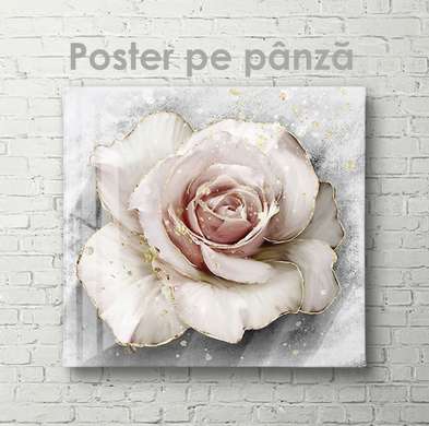 Poster - Trandafir delicat cu margini aurii, 40 x 40 см, Panza pe cadru