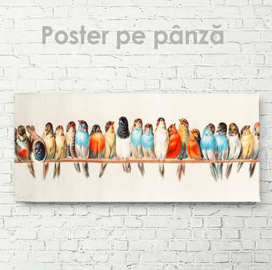 Poster, Birds on a branch, 90 x 30 см, Canvas on frame