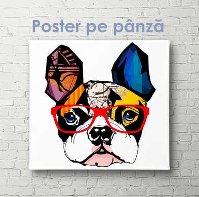 Poster - Fashionable french bulldog with glasses, 40 x 40 см, Canvas on frame