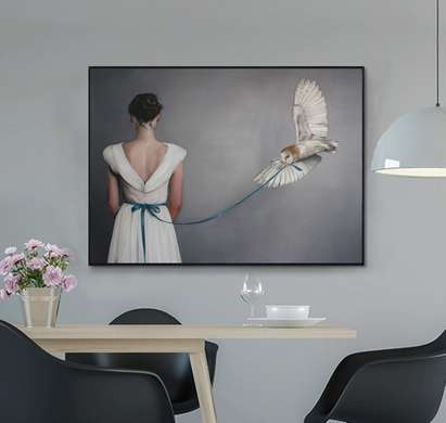 Картина в Раме - Девушка и сова, 75 x 50 см