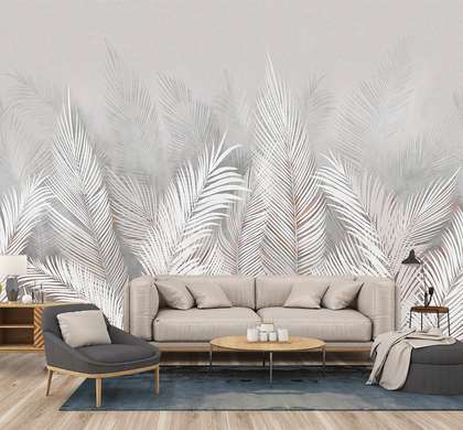 Wall Mural - Light gray palm leaves